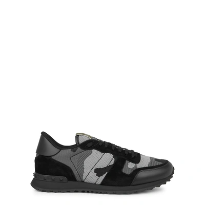 Valentino Garavani Mans Rockrunner Camouflage Noir Leather And Fabric Sneakers In Black