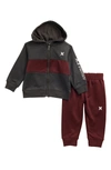 Hurley Babies'  Solar Colorblock Hoodie & Jogger Set In Dark Beetroot Heather