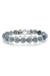 BLACKJACK STAINLESS STEEL GRAY JASPER BEADED BRACELET