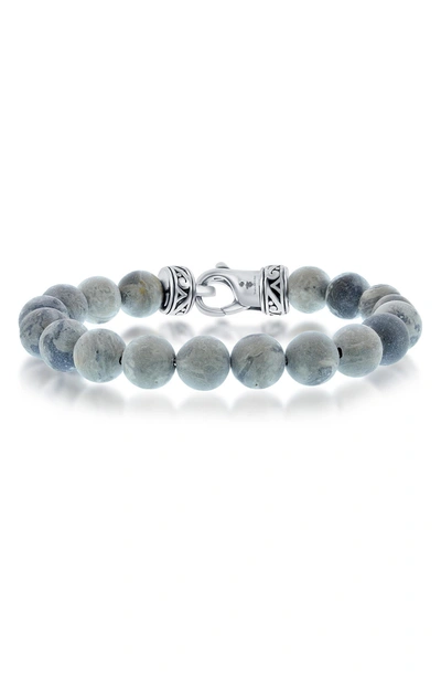 Blackjack Stainless Steel Gray Jasper Beaded Bracelet