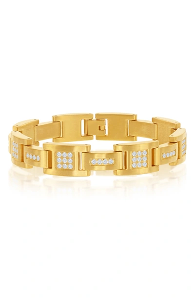 Blackjack Matte Cz Link Bracelet In Gold