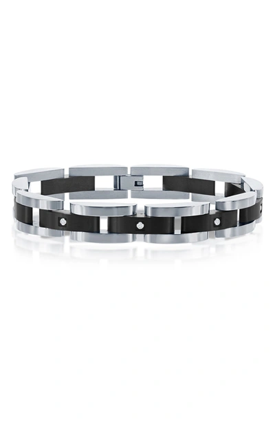 Blackjack Two-tone Stainless Steel Five Cz Link Bracelet In Black And Silver