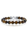 Blackjack Mens Stainless Steel 10mm Tiger Eye Bead Stone Bracelet In Brown