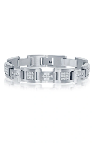 Blackjack Matte Stainless Steel Pavé Cz Link Bracelet In Silver