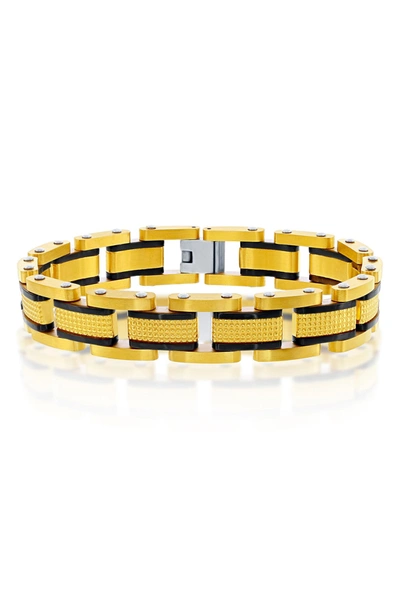 Blackjack Two-tone Textured Watch Link Bracelet In Black And Gold