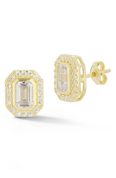 Glaze Jewelry Radiant-cut Cz Halo Stud Earrings In Yellow Gold