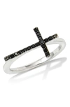 Savvy Cie Jewels Sterling Silver Black Diamond Sideways Cross Ring In Black