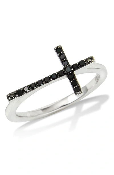 Savvy Cie Jewels Sterling Silver Black Diamond Sideways Cross Ring
