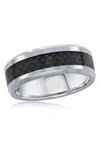 Blackjack Polished Tungsten & Carbon Fiber Band Ring In Silver