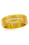 BLACKJACK YELLOW GOLD PLATED STAINLESS STEEL CZ STRIPE BRUSHED BAND RING