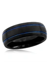 Blackjack Blue Striped Tungsten Eternity Band In Black