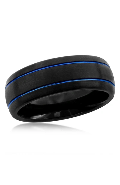 Blackjack Blue Striped Tungsten Eternity Band In Black