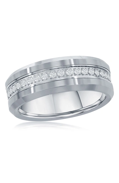 Blackjack Cz Tungsten Eternity Band In Silver