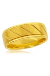 BLACKJACK BLACKJACK YELLOW GOLD PLATED STAINLESS STEEL DIAGONAL GROOVE BRUSHED BAND RING