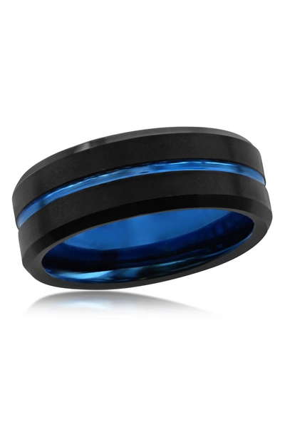 Blackjack Black & Blue Tungsten Ring In Black And Blue