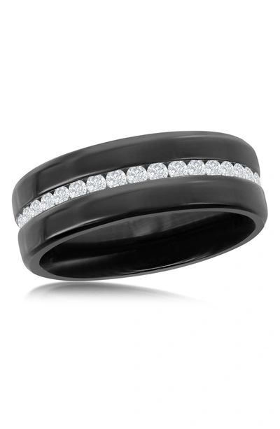 Blackjack Cz Tungsten Eternity Band In Black