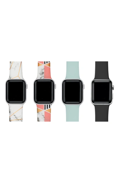Posh Tech Silicone Apple Watch Band In Marble/ Coral / Seafoam/ Black
