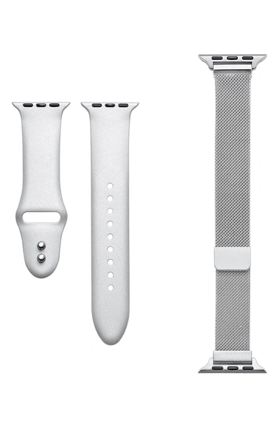 Posh Tech The  Assorted 2-pack Silicone & Stainless Steel Apple Watch® Watchbands In Silver