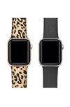 Posh Tech Set Of 2 Animal Print & Solid Silicone Apple Watch Bands In Rose Gold / Black