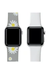 Posh Tech Daisy Print & Solid Silicone Apple Watch Band In Grey Floral/ White