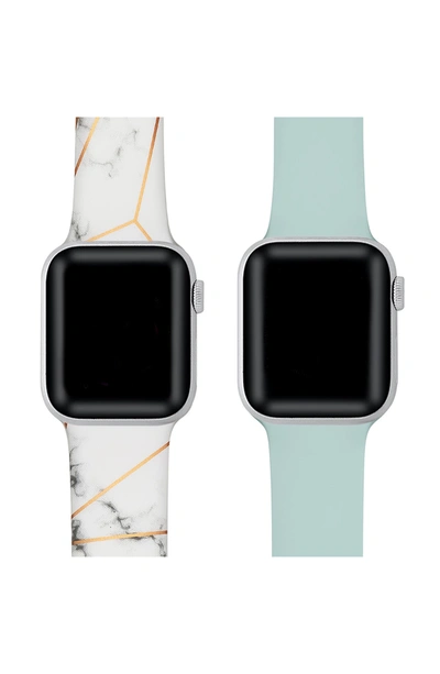 Posh Tech Marble Print & Solid Silicone Apple Watch Band In Metallic Marble/ Seafoam