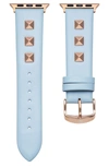 Posh Tech Rebel Studded Leather Apple Watch Band, 42mm In Light Blue/ Rose Gold