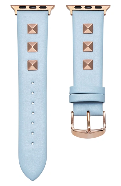 Posh Tech Rebel Studded Leather Apple Watch Band, 42mm In Light Blue/ Rose Gold