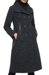 Guess Removable Faux Fur Collar Wool Blend Double Breasted Walker Coat In Charcoal