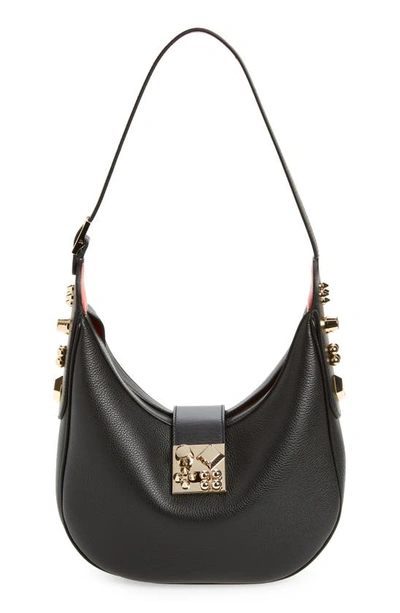 Christian Louboutin Small Carasky Calfskin Leather Hobo In Black/ Gold