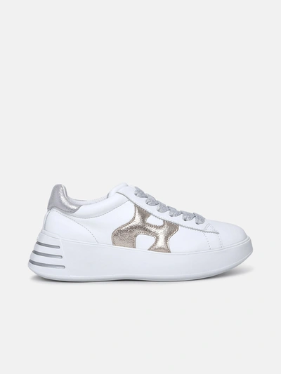 Hogan White Leather Rebel Sneakers In Gold,silver