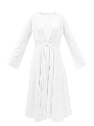 Merlette Lelie Floral-embroidered Cotton-voile Midi Dress In White