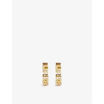 Burberry Logo-lettering Yellow Gold-plated Brass Hoop Earrings In Light Gold