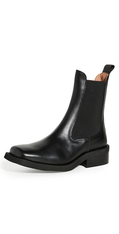 Ganni Squared Toe Wide Welt Chelsea Boots In Black