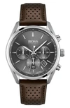 HUGO BOSS CHAMPION CHRONOGRAPH LEATHER STRAP WATCH, 44MM,1513815