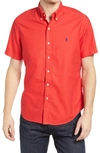 Polo Ralph Lauren Short Sleeve Button Down Classic Fit Oxford Shirt In Tomato