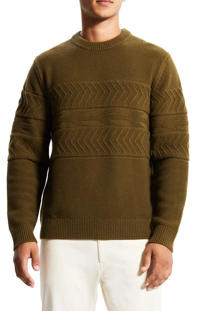 Theory Jimmy Montano Wool & Cashmere Textured Geo Stripe Relaxed Fit Crewneck Sweater In Green