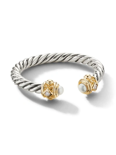 David Yurman 2.3mm Renaissance Color Ring With 14k Gold And Diamonds In Silver In Pearl