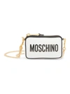 MOSCHINO WOMEN'S QUILTED LOGO LEATHER CLUTCH-ON-CHAIN,400015236621
