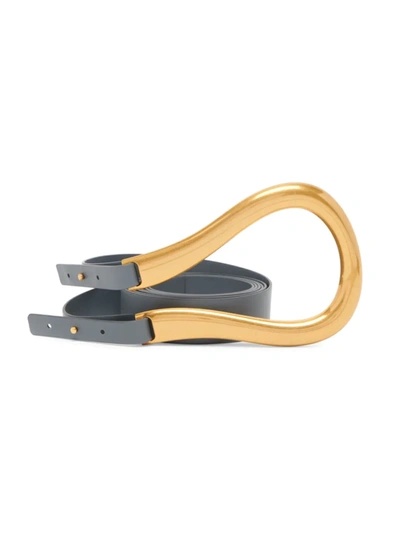 Bottega Veneta Horsebit Leather Double Strap Belt In Thunder Gold