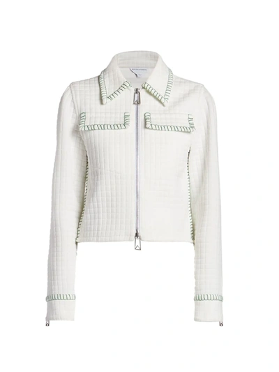Bottega Veneta Matelass&eacute; Jersey Zip-up Jacket W/ Contrast Topstitching In Bianco