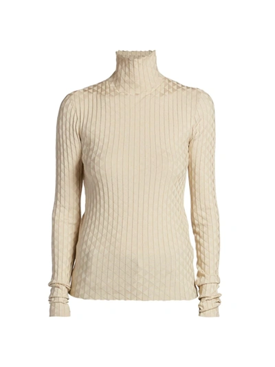 Bottega Veneta Ribbed Triangle Turtleneck Top In Sea Salt