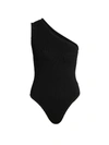 Bottega Veneta Intrecciato Pattern One-shoulder One-piece Swimsuit In Black