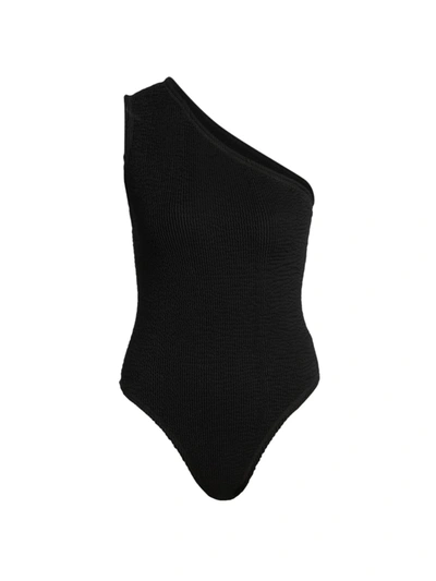 Bottega Veneta Intrecciato Pattern One-shoulder One-piece Swimsuit In Black