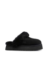 Ugg Plush Lined Black Slip-on Sandals With Thick Sole In Black