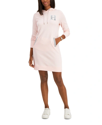 Tommy Hilfiger Sequined Long Sleeve Hoodie Dress In Ballerina Pink |  ModeSens