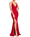Dress The Population Iris Sleeveless Crepe Slit Gown In Garnet