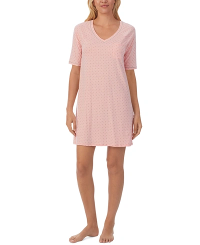 Cuddl Duds Elbow-length Moisture Wicking Sleep T-shirt In Coral Print