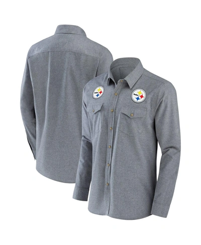 Fanatics Men's Nfl X Darius Rucker Collection By  Gray Pittsburgh Steelers Chambray Button-up Long Sl