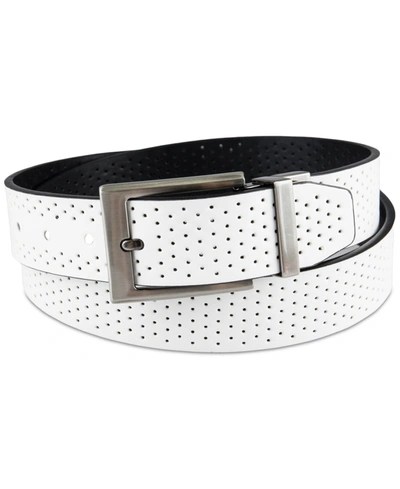 Alfani Men's Reversible Perforated Belt, Created For Macy's In White/black