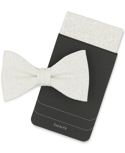 Tallia Men's Lurex Floral Bow Tie & Pocket Square Set In Ecru